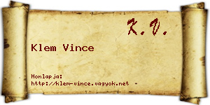 Klem Vince névjegykártya